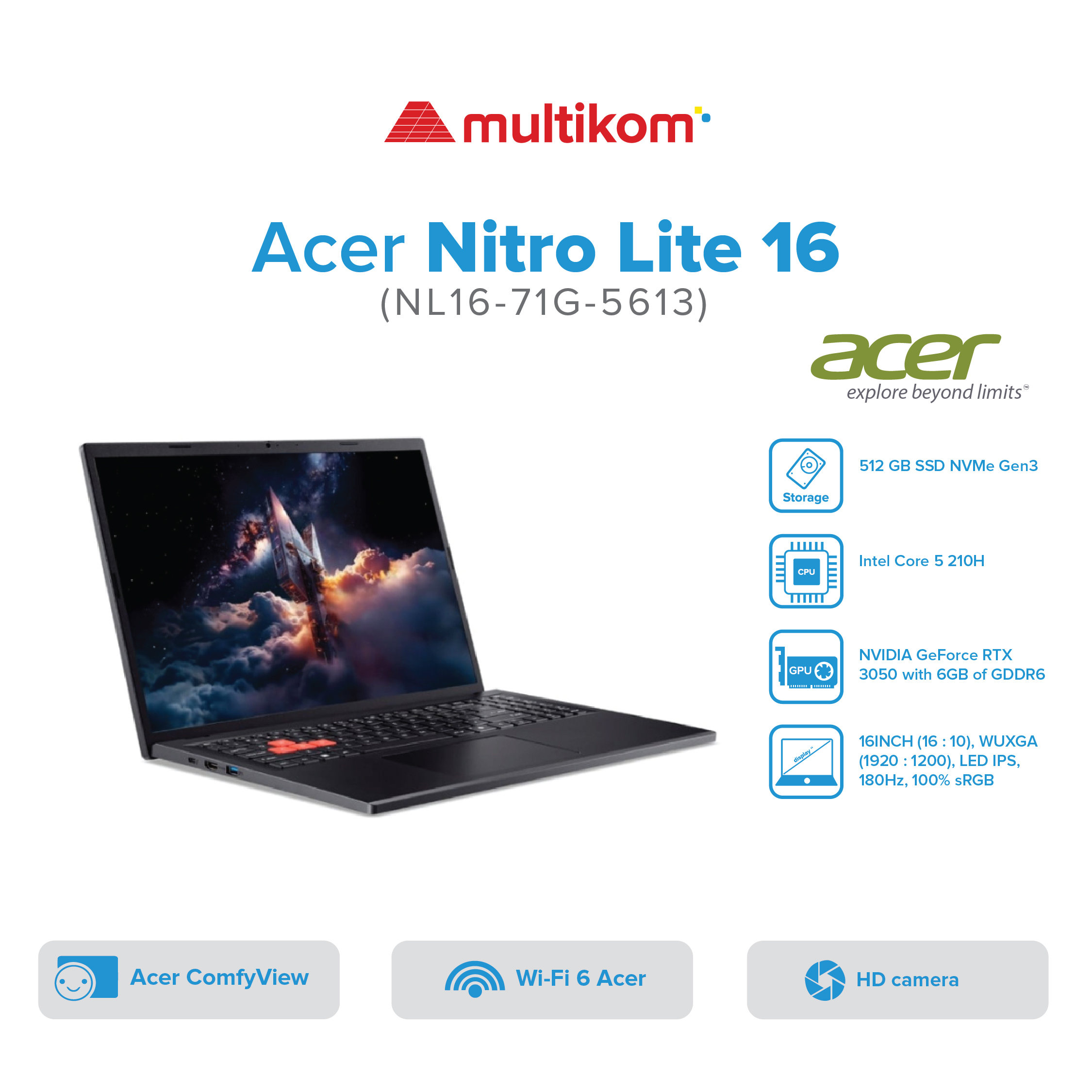 Acer Gaming Nitro Lite NL16-71G-5613 Intel Core 5 210H RTX3050