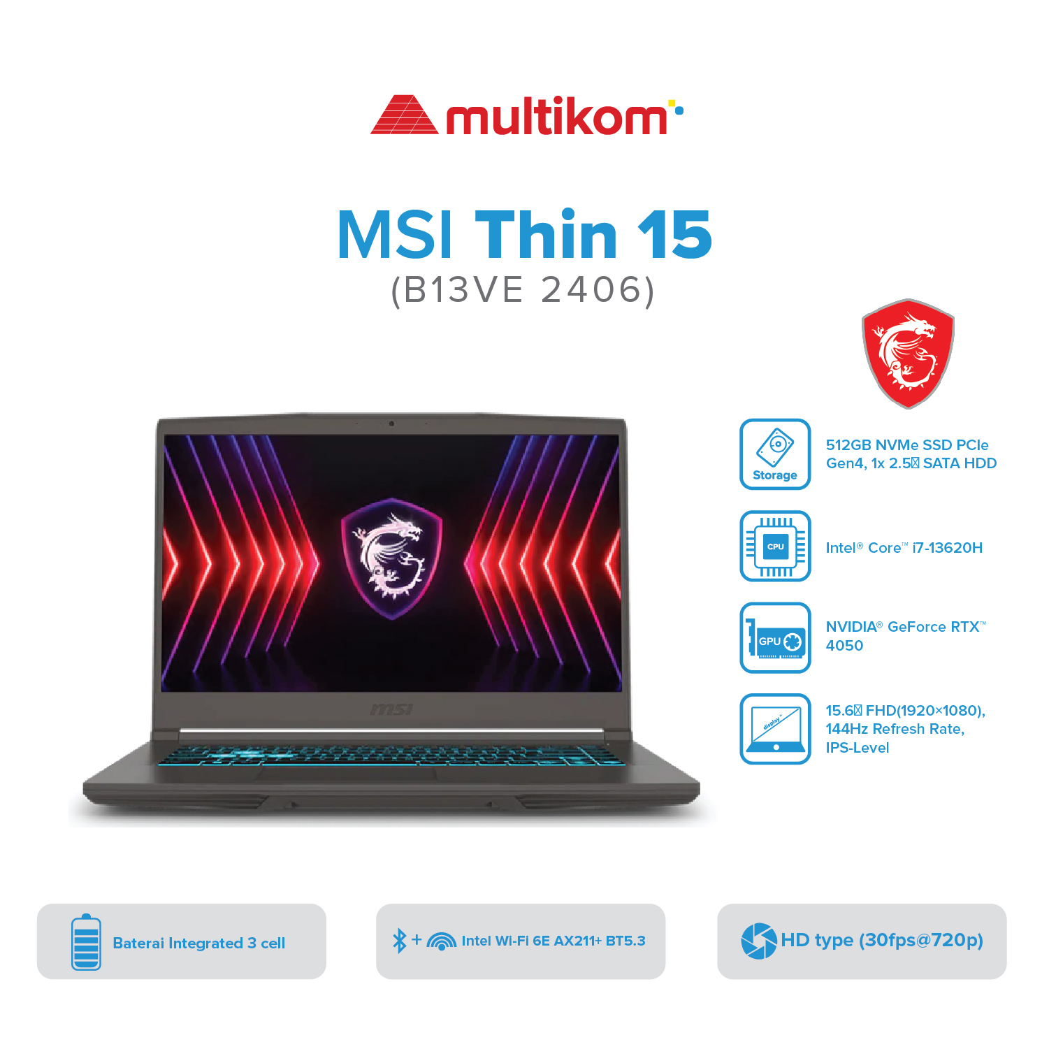 MSI Thin 15 B13VE 2406 Intel Core i7 13620H