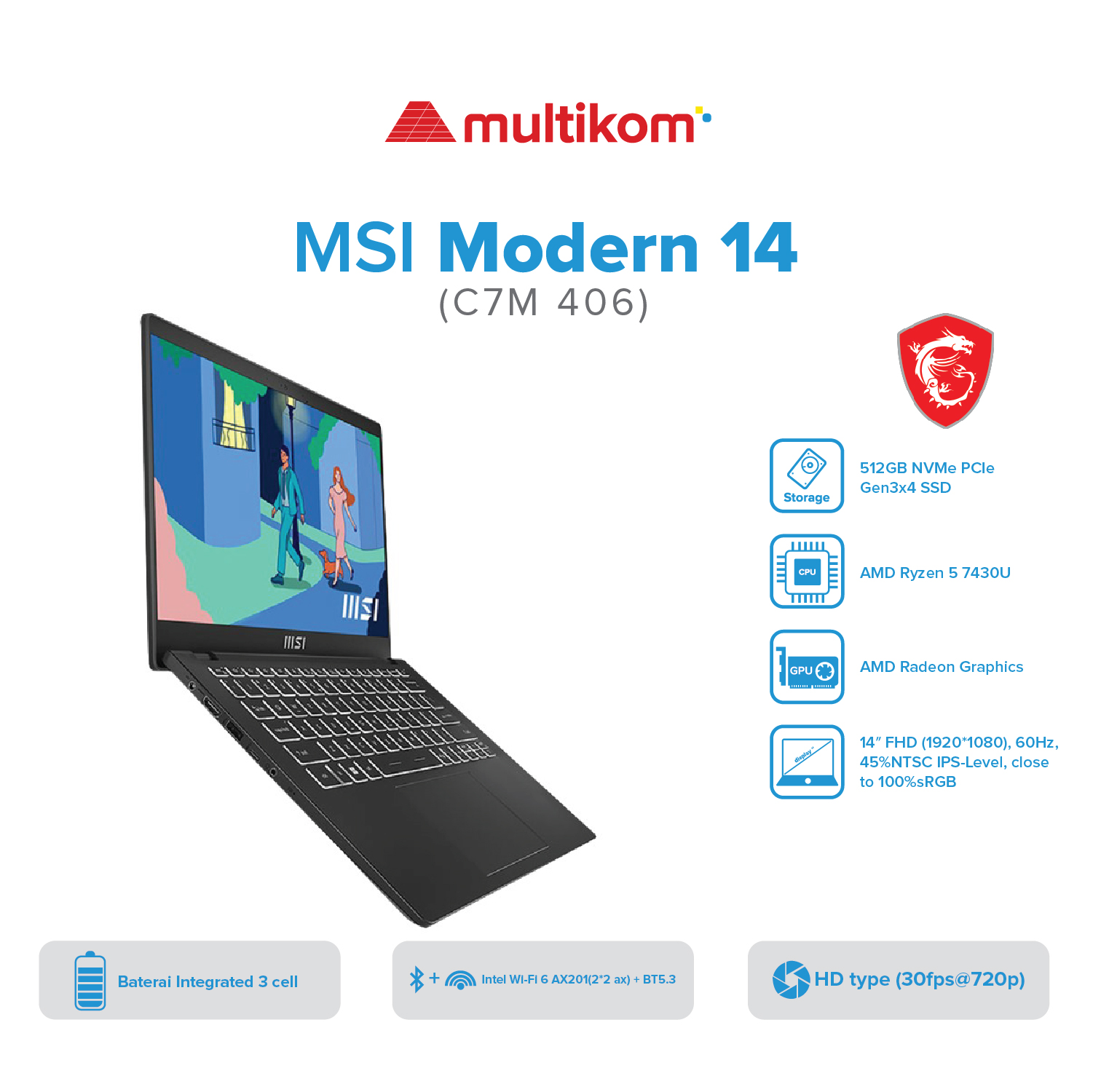 MSI Modern 14 C7M 406 Ryzen 5 7430U