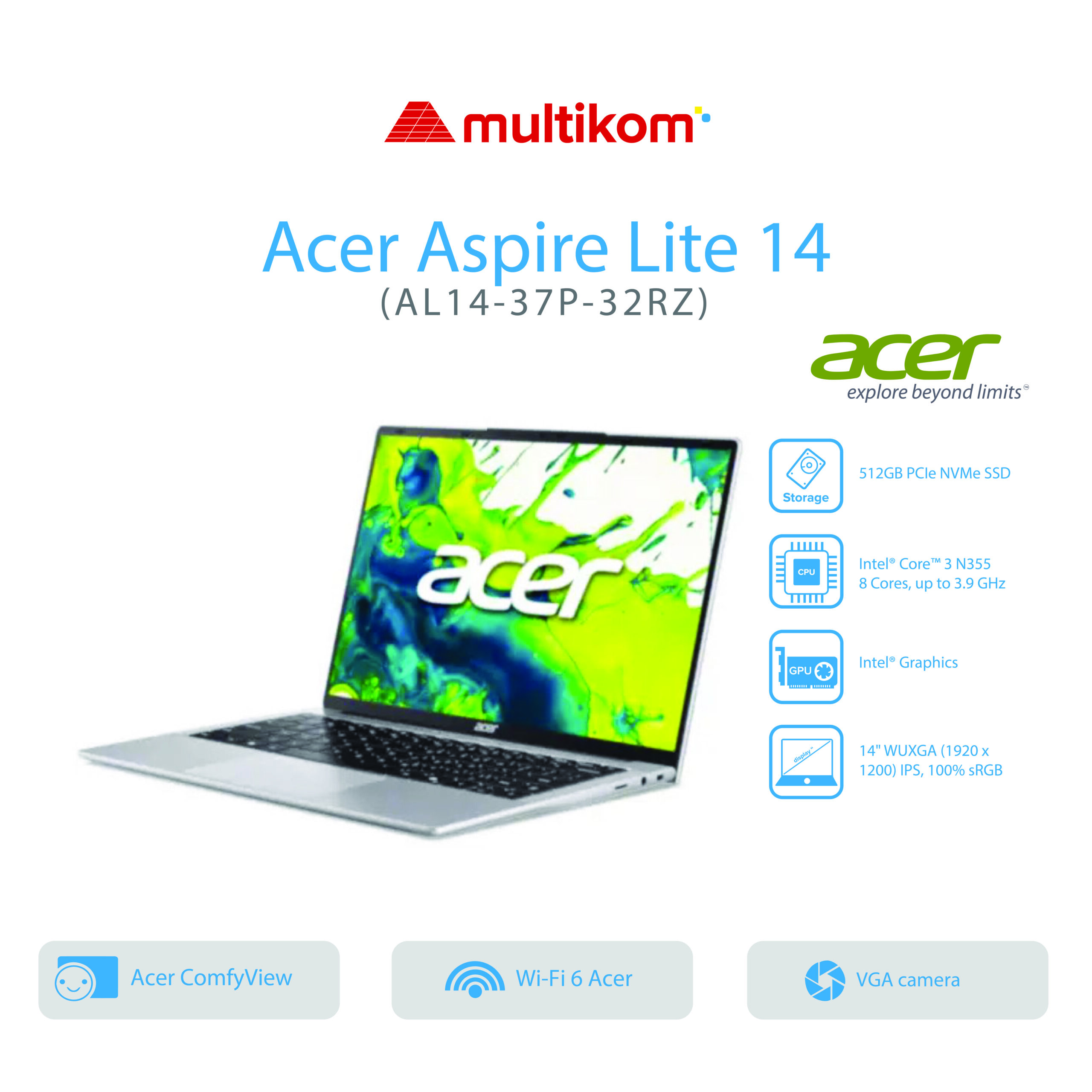 ACER ASPIRE LITE AL14-37P-32RZ Intel Core 3-N355 8GB SSD 512GB IPS14″FHD W11+OH2024+M365