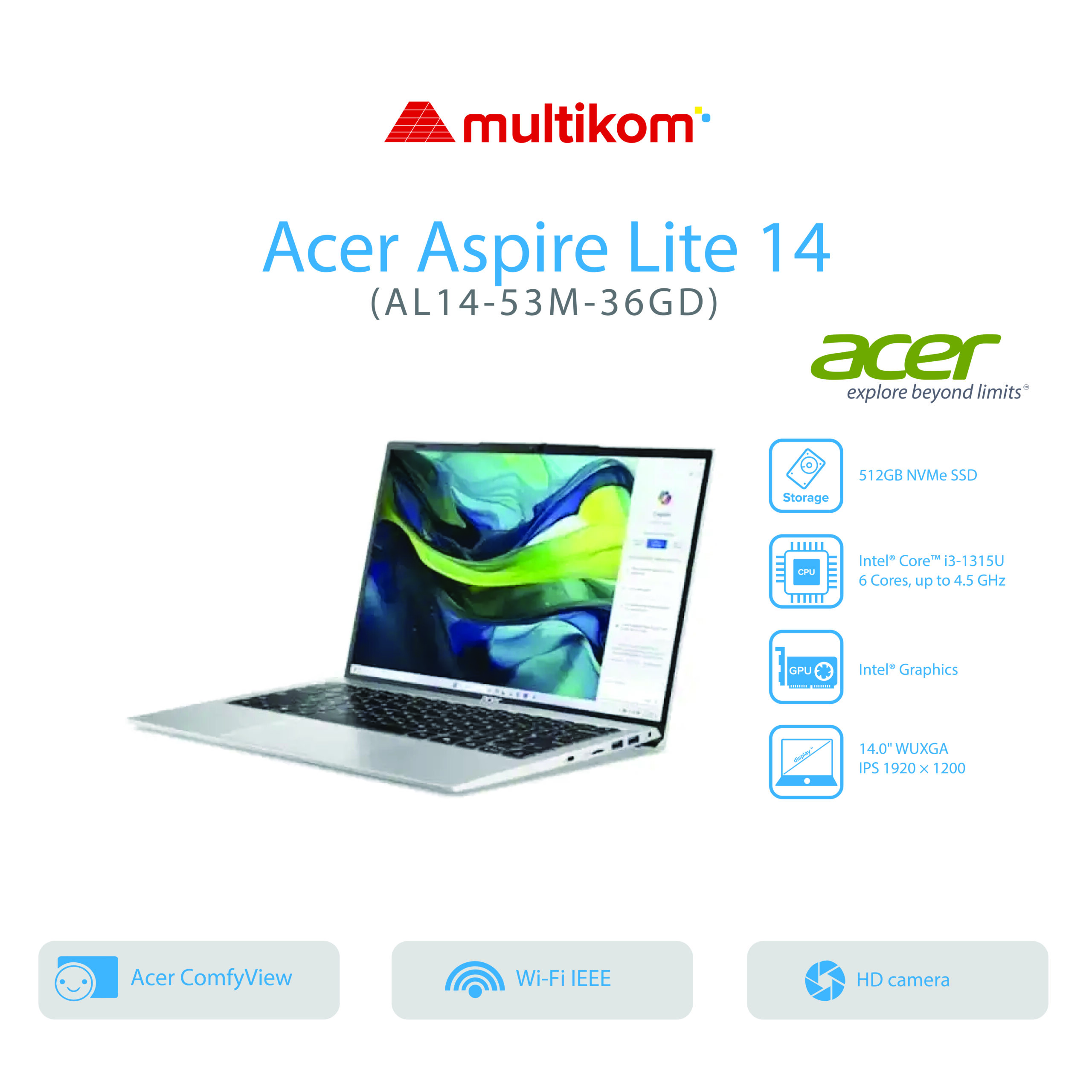 ACER ASPIRE LITE AL14-53M-36GD Core i3-1315U 8GB SSD 512GB Win11+OH2024
