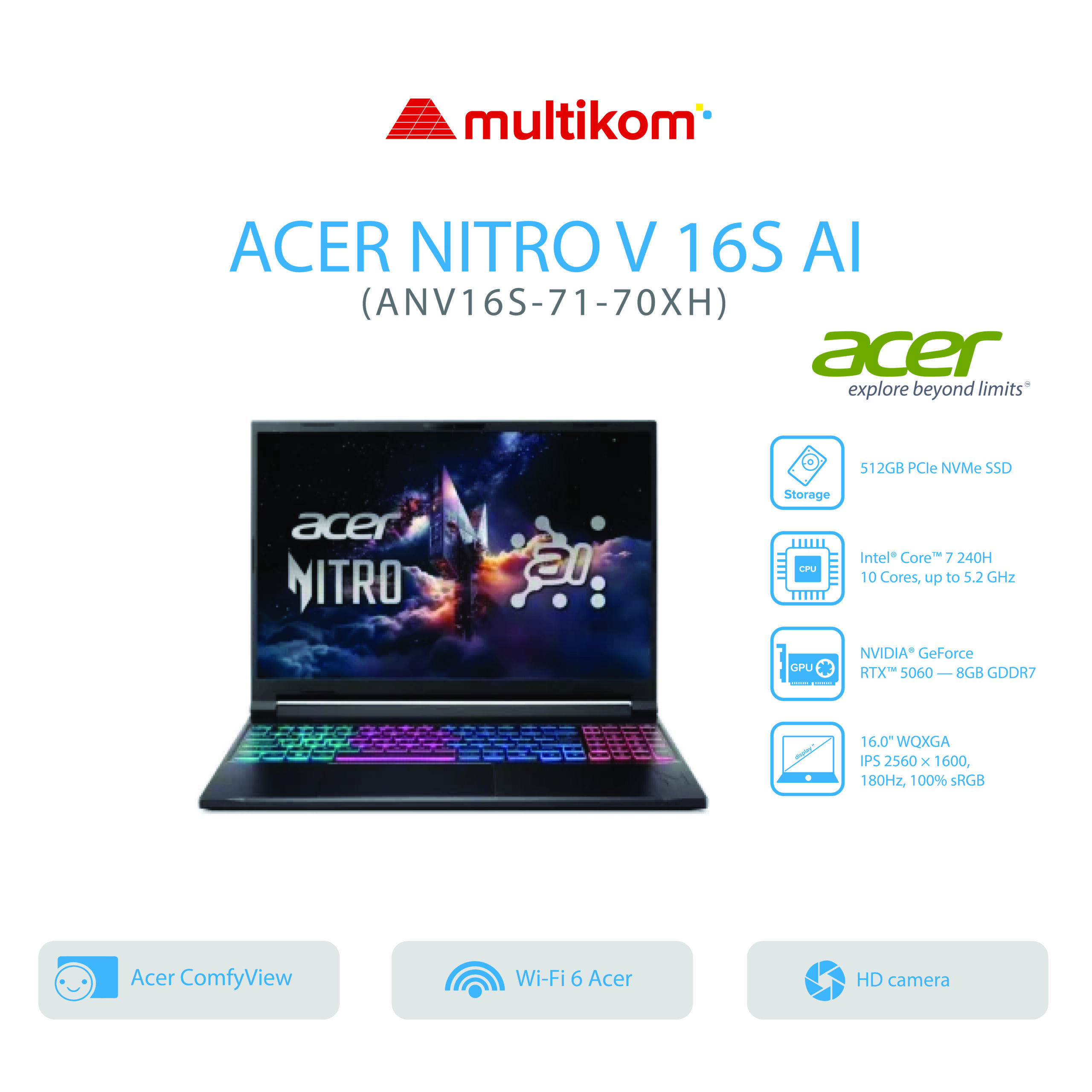 ACER NITRO V16S AI ANV16S-71-70XH INTEL CORE 7-240H 16GB SSD 512GB RTX5060-8GB WIN11+OH2024