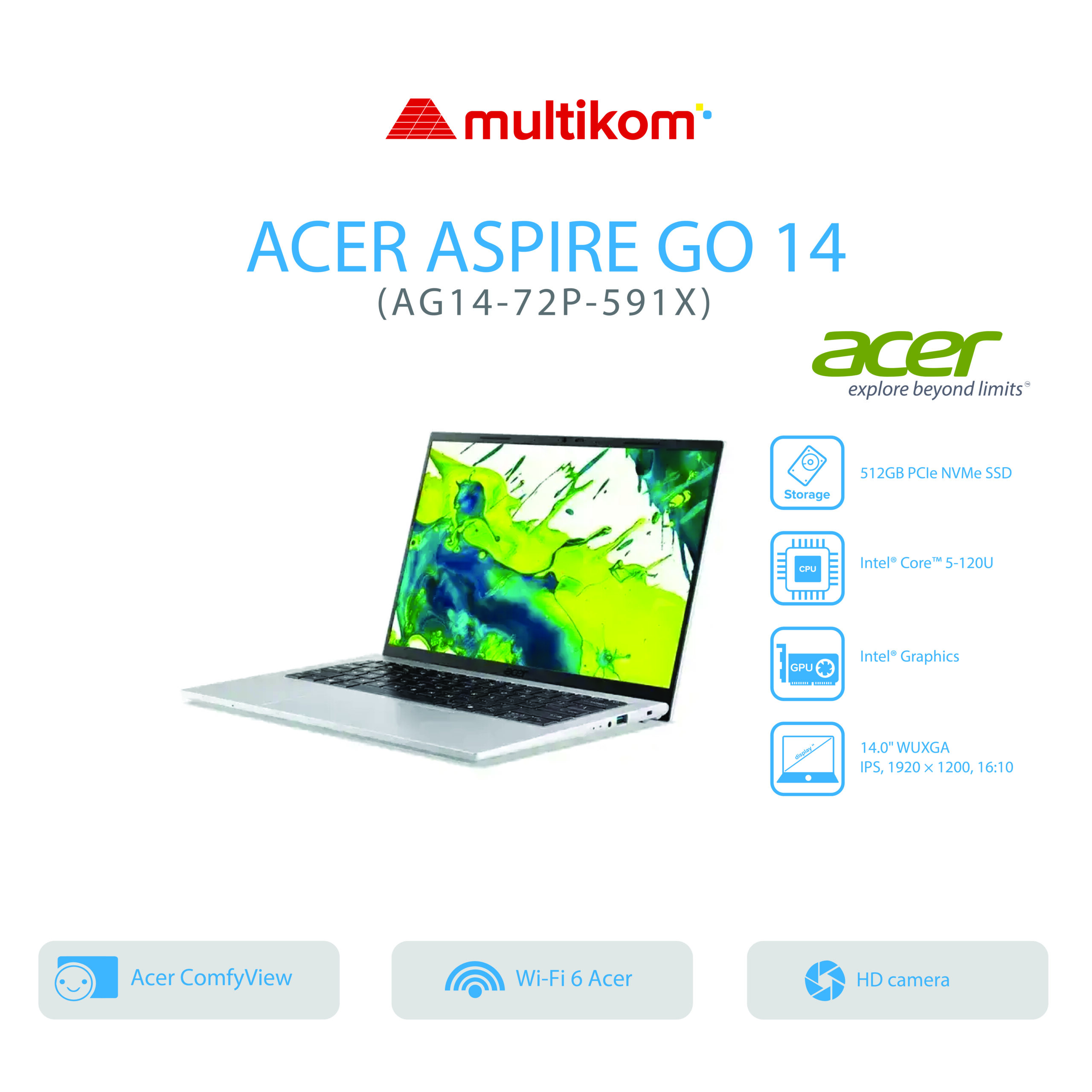 ACER ASPIRE GO 14 AG14-72P-591X 58AK 14" WUXGA INTEL CORE 5 120U 8GB SSD 512GB W11+OH2024+M365