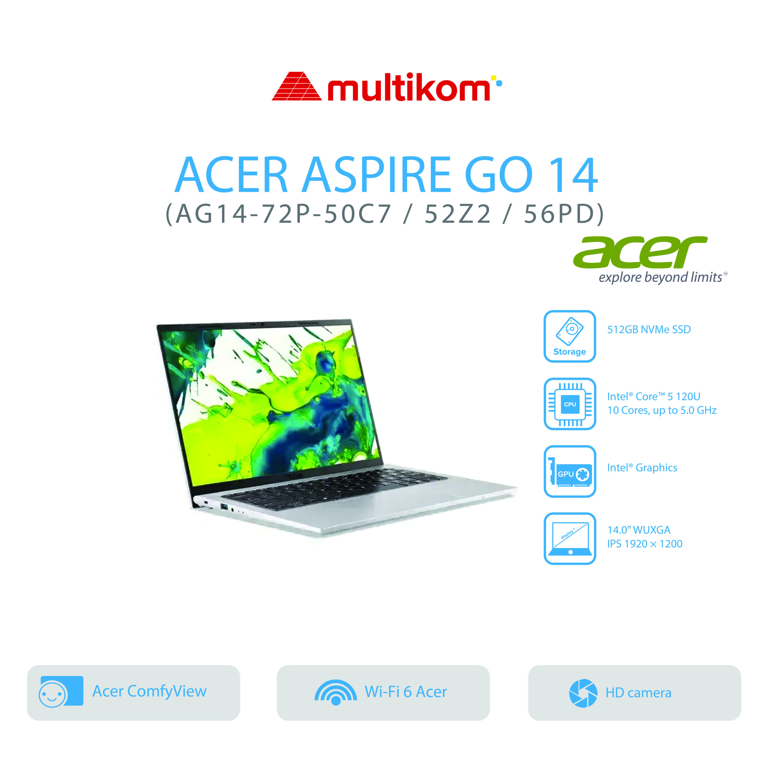 ACER ASPIRE GO AG14-72P-56PD 50C7 52Z2 Intel Core 5 120U 16GB SSD 512GB IPS14"WUXGA W11+OH2024+M365