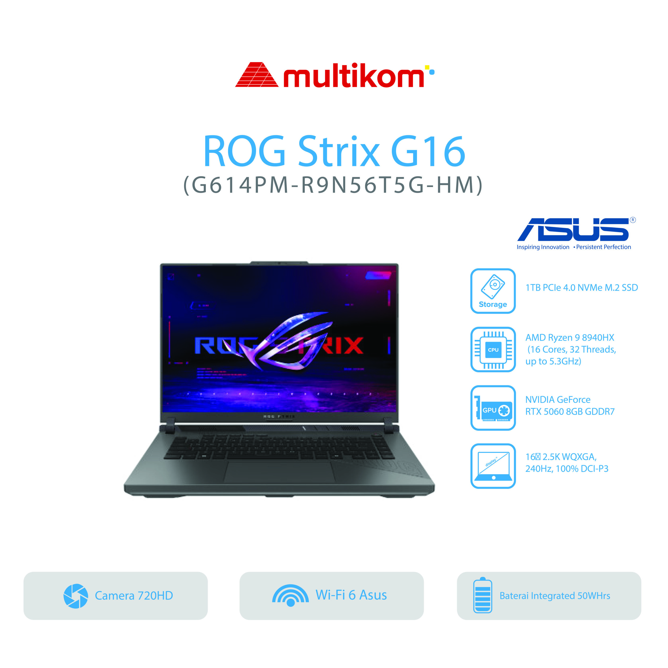 Asus ROG Strix G16 G614PM-R9N56C6G-HM Ryzen 9 8940HX/16GB/1TB SSD/GeForce RTX 5060