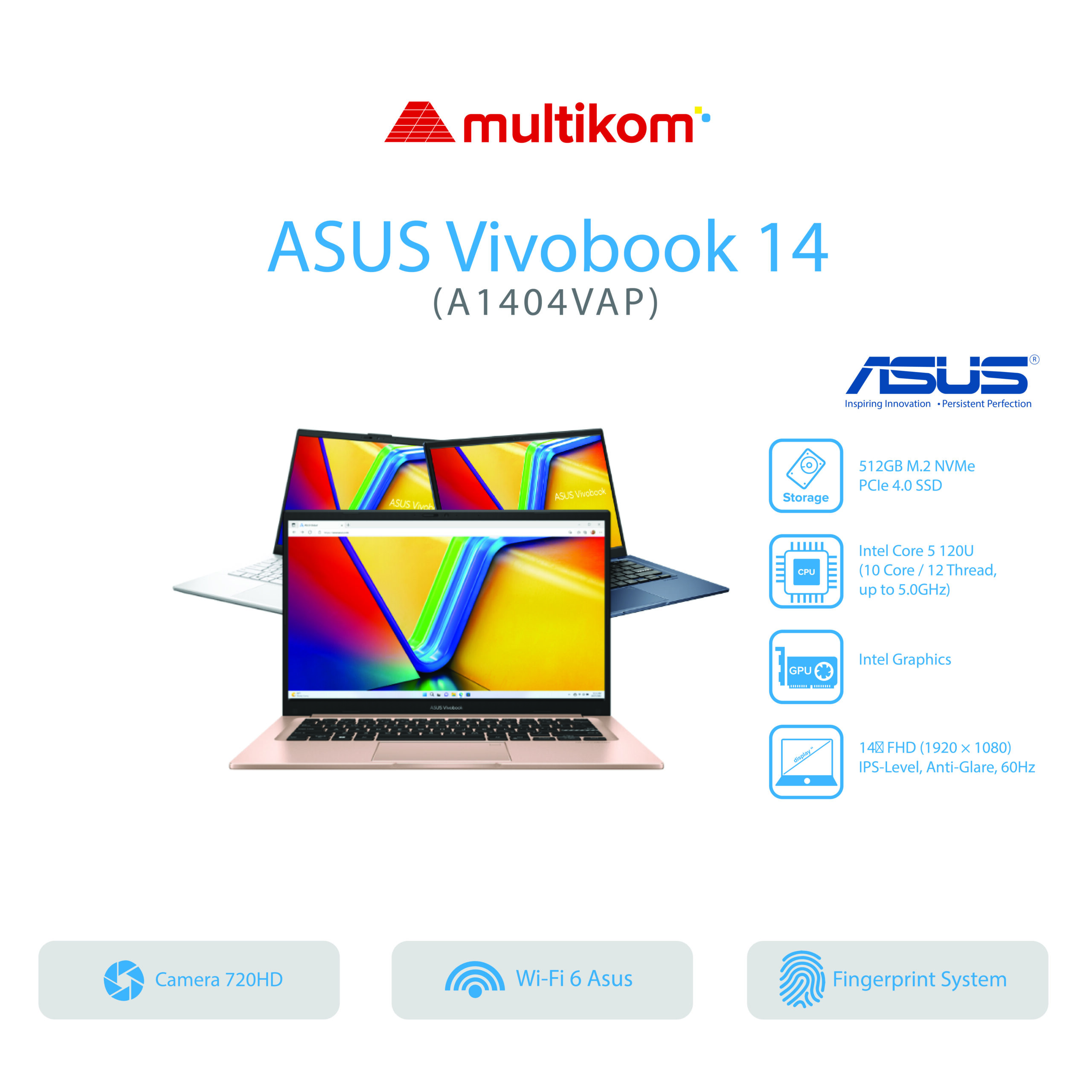 ASUS VIVOBOOK A1404VAP VIPS5154M VIPS5155M VIPS5156M Core 5-120U 16GB SSD 512GB 14″FHD W11+OH2024+M365