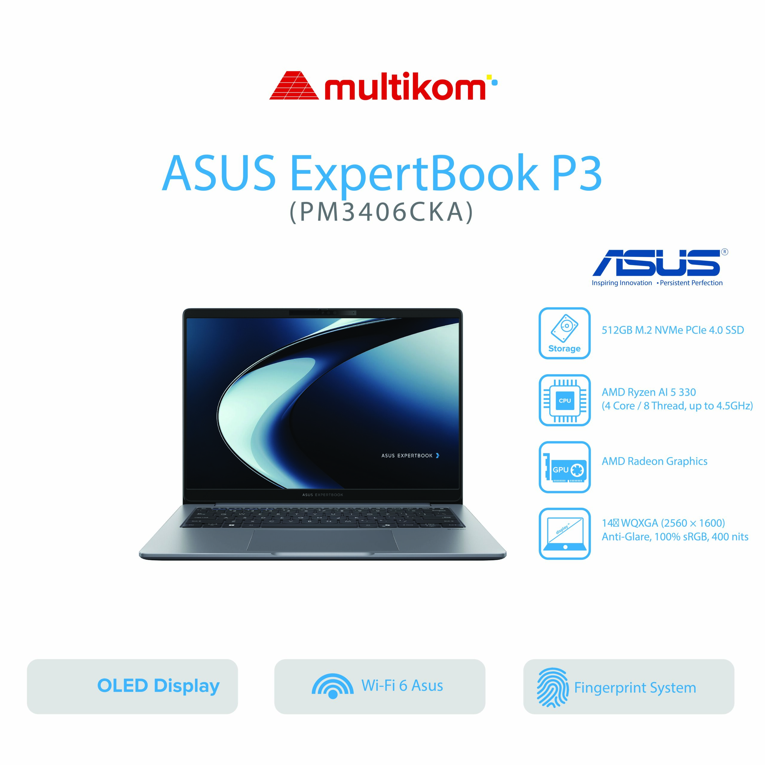 Asus ExpertBook P3 PM3406CKA-NZ5150WS Ryzen AI 5 330 16GB SSD 512GB 14INCH W11 OH2024 M365