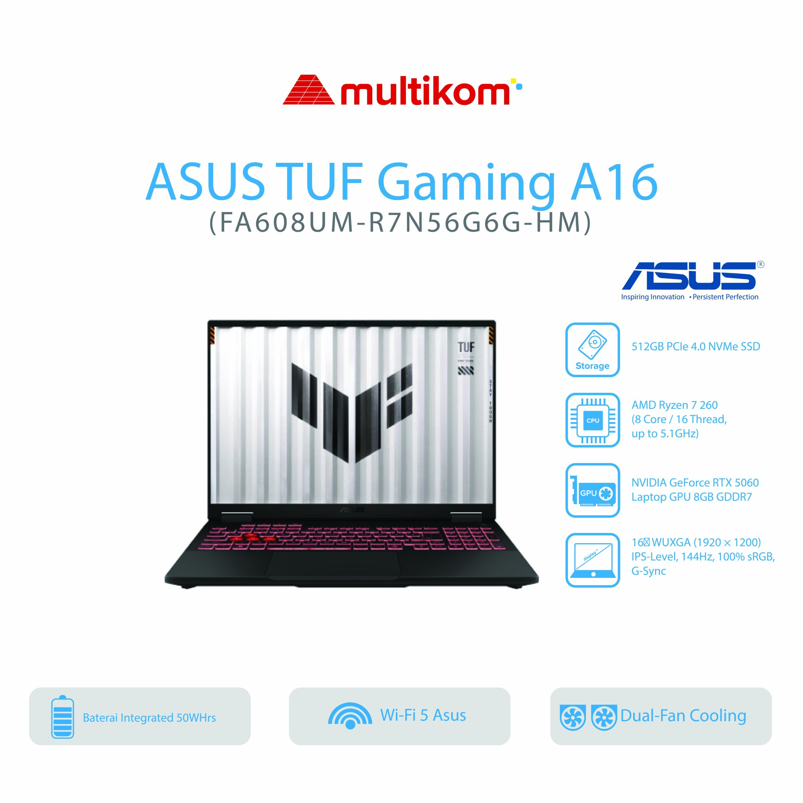 Asus TUF Gaming A16 FA608UM-R7N56K6G-HM/Ryzen 7-260/16GB/512GB SSD/GeForce RTX 5060