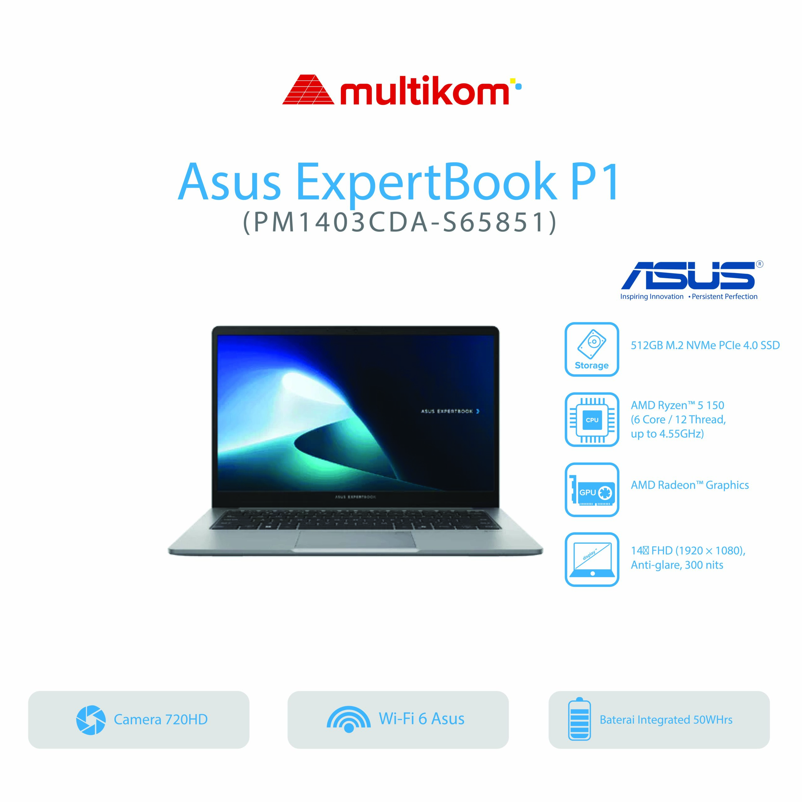 Asus ExpertBook P1 PM1403CDA-S65851 Ryzen 5 150 8GB SSD 512GB 14INCH W11 OH2024 M365