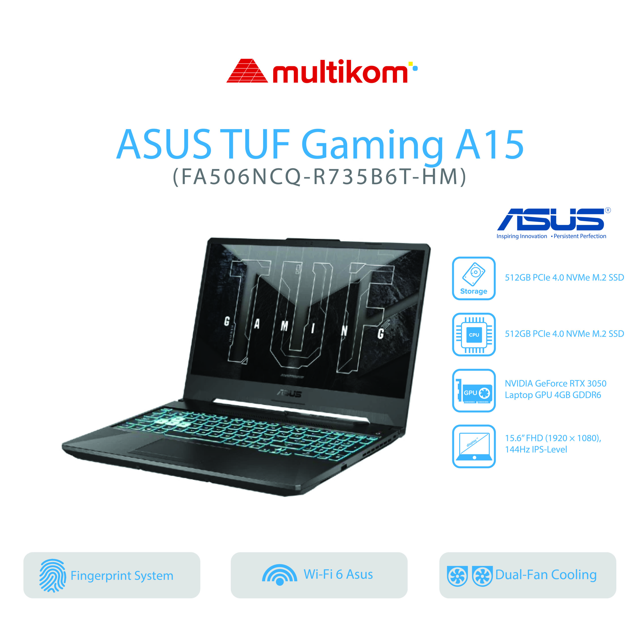 ASUS TUF Gaming A15 FA506NCQ-R735B6T-HM AMD Ryzen 7 170 RTX 3050 RAM 16GB 512GB SSD Win11 OHS2024 M365