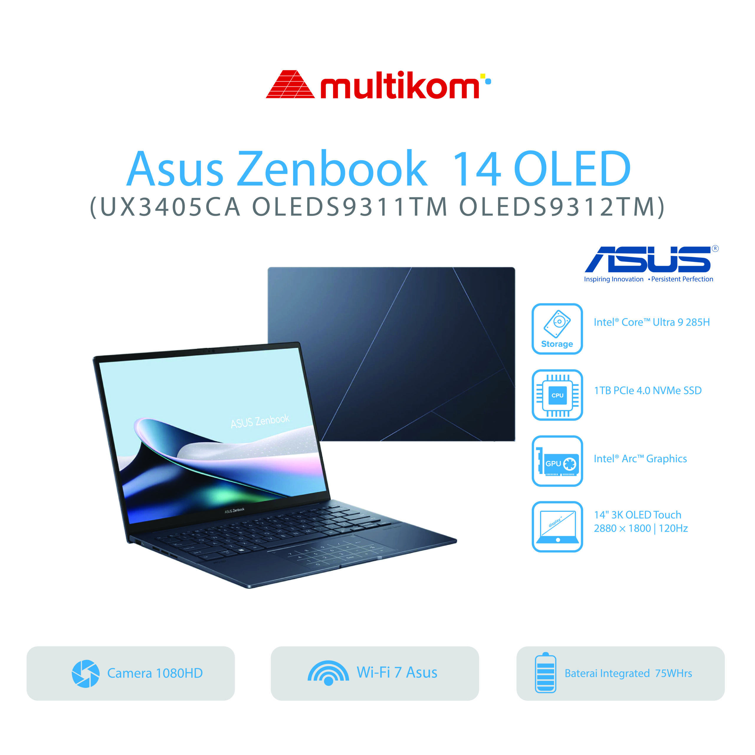 Asus Zenbook 14 OLED UX3405CA 9311TM 9312TM/Ultra 9 285H/32GB/1TB SSD/14″ 3K Touch/Win 11 Home OHM 2024 M365