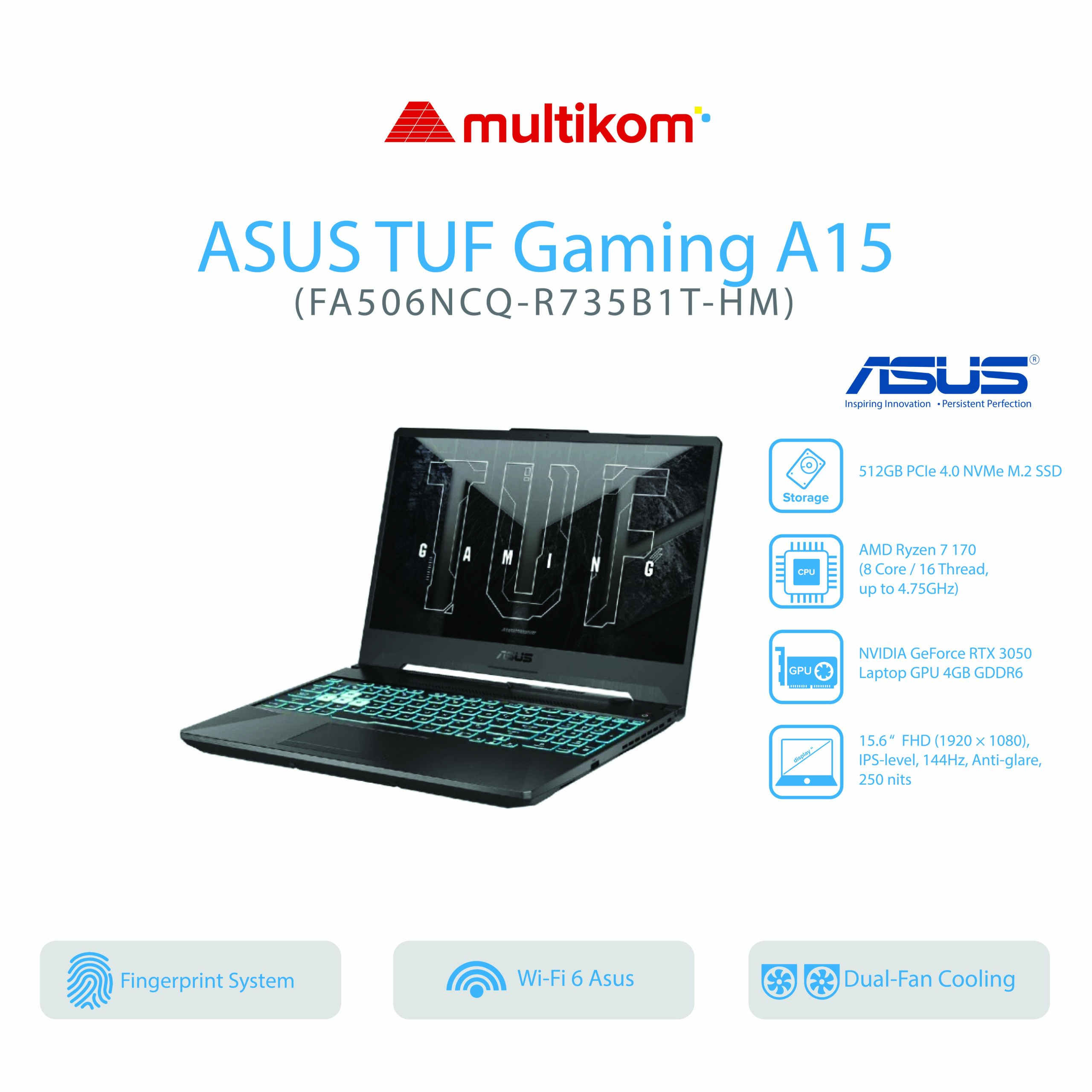 Asus TUF Gaming A15 FA506NCQ-R735B1T-HM/Ryzen 7-170/8GB/512GB SSD/GeForce RTX 3050