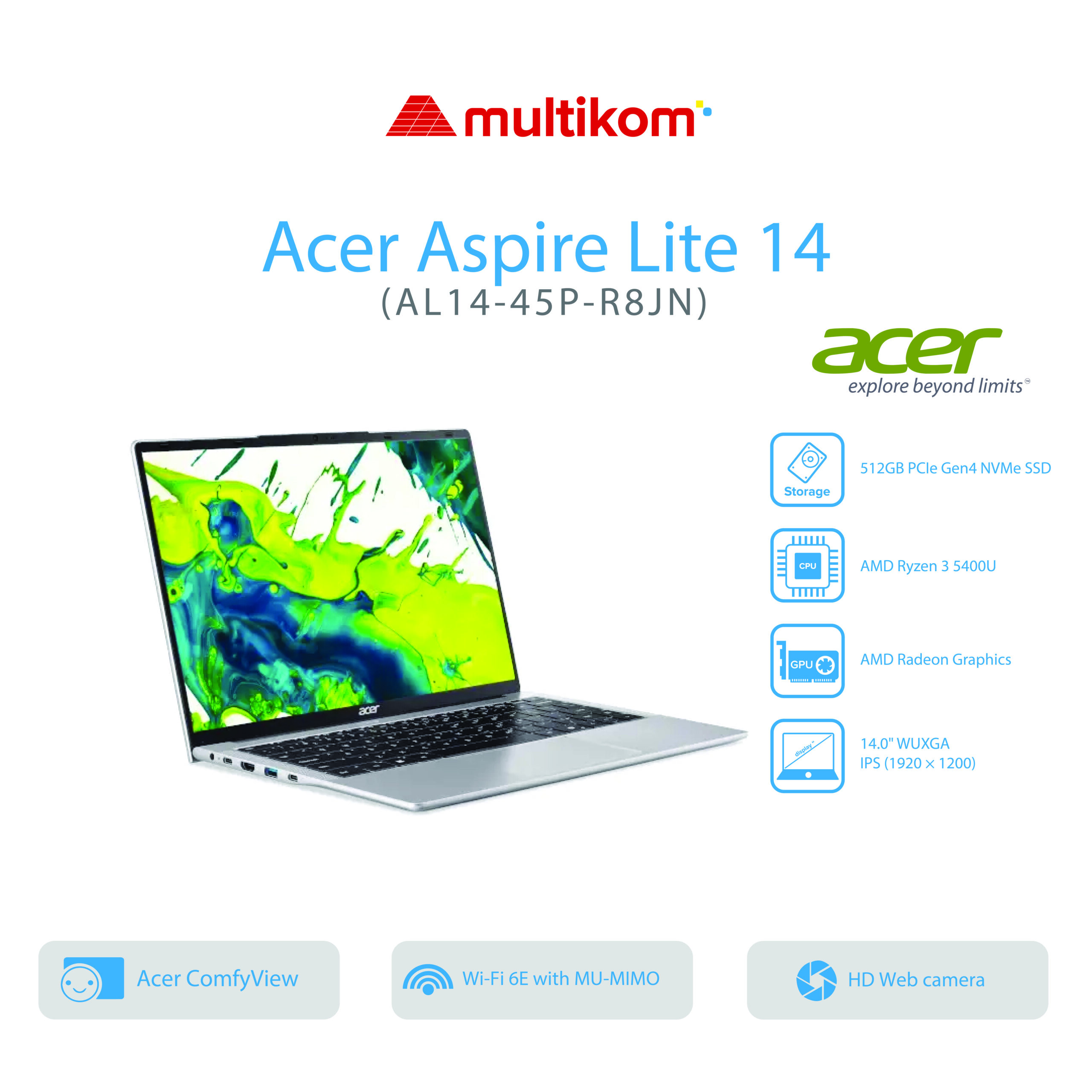 ACER ASPIRE LITE AL14-45P-R8JN AMD Ryzen 3-5400U 8GB SSD 512GB IPS14″WUXGA W11+Copilot+OH2024+M365