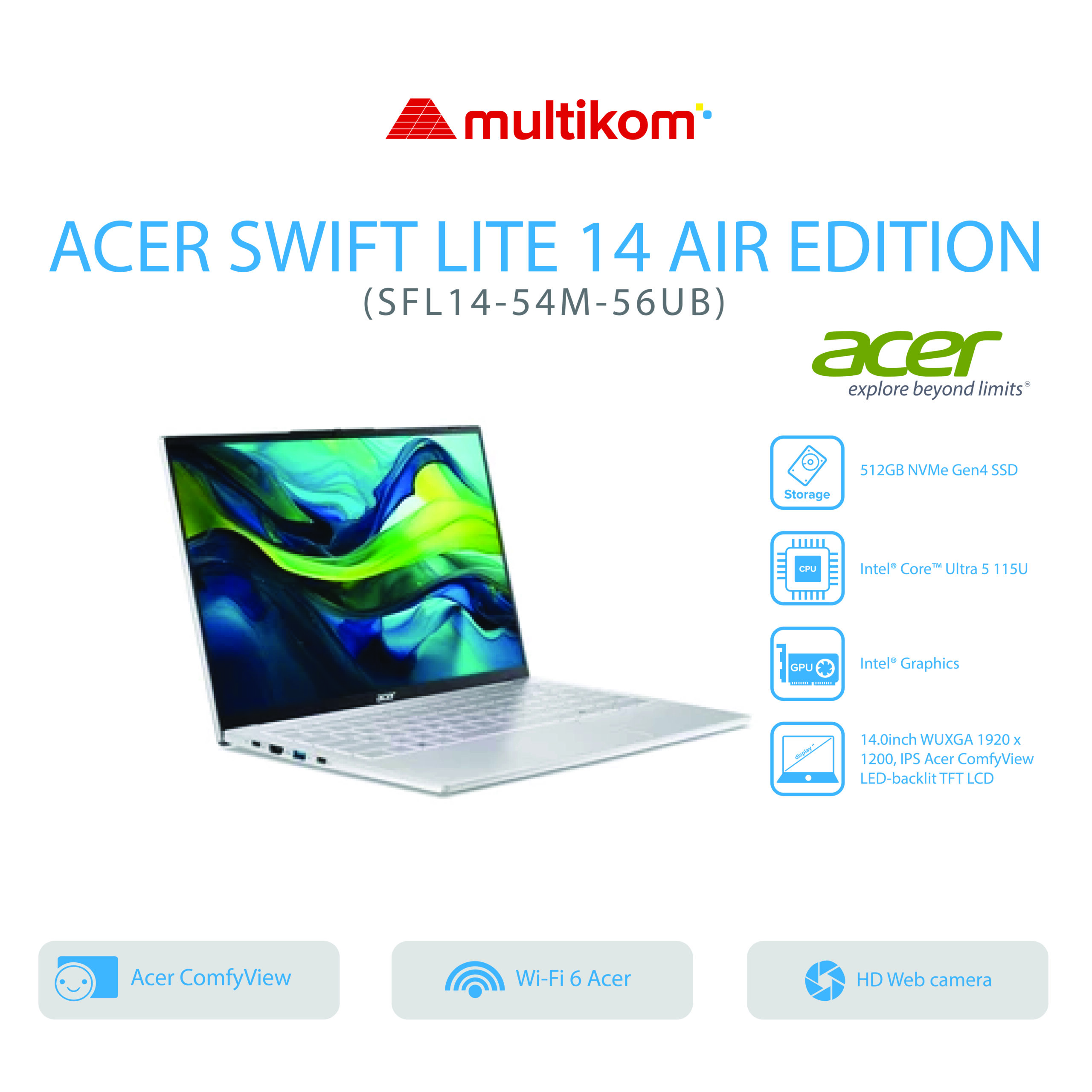 ACER SWIFT LITE 14 AIR EDITION SFL14-54M-56UB Intel Core Ultra 5-115U 16GB SSD 512GB IPS14″WUXGA W11+OH2024+M365