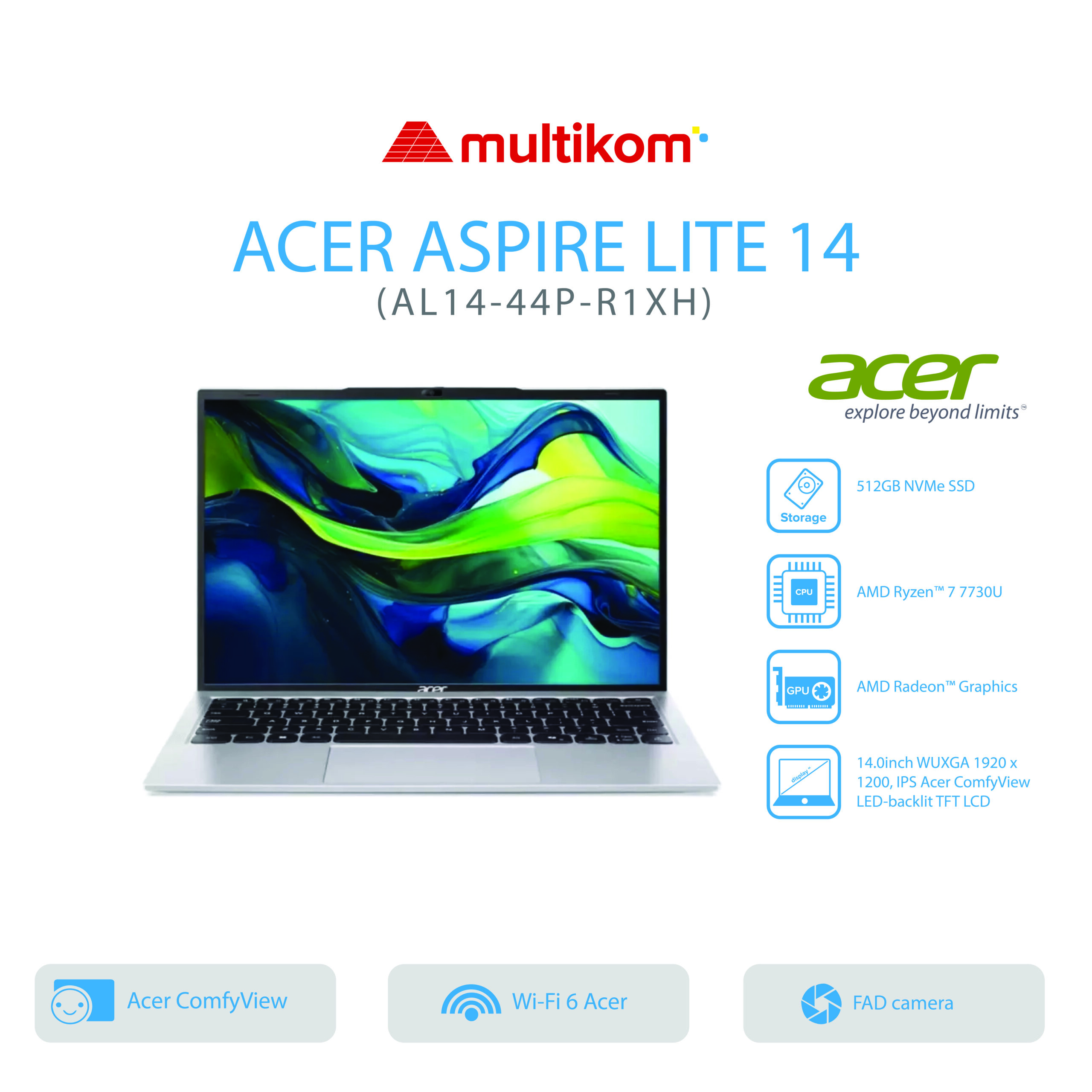 ACER ASPIRE LITE AL14-44P-R1XH Ryzen 7-7730U 8GB SSD 512GB IPS14.5″ WUXGA W11+OH2024+M365