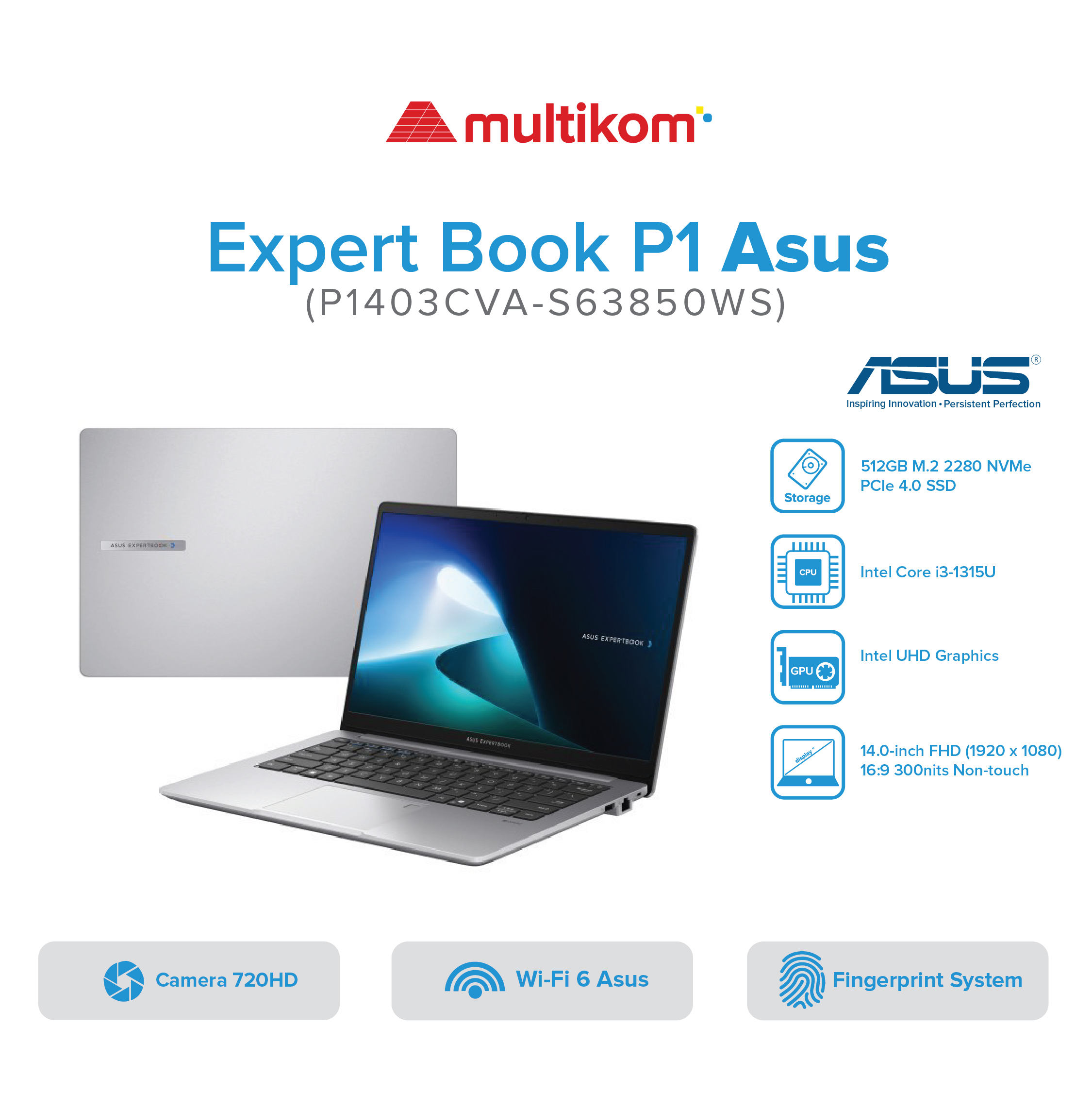 Asus ExpertBook P1 P1403CVA-S63850WS Intel i3-1315U 8GB SSD 512GB 14INCH FHD W11 OHS