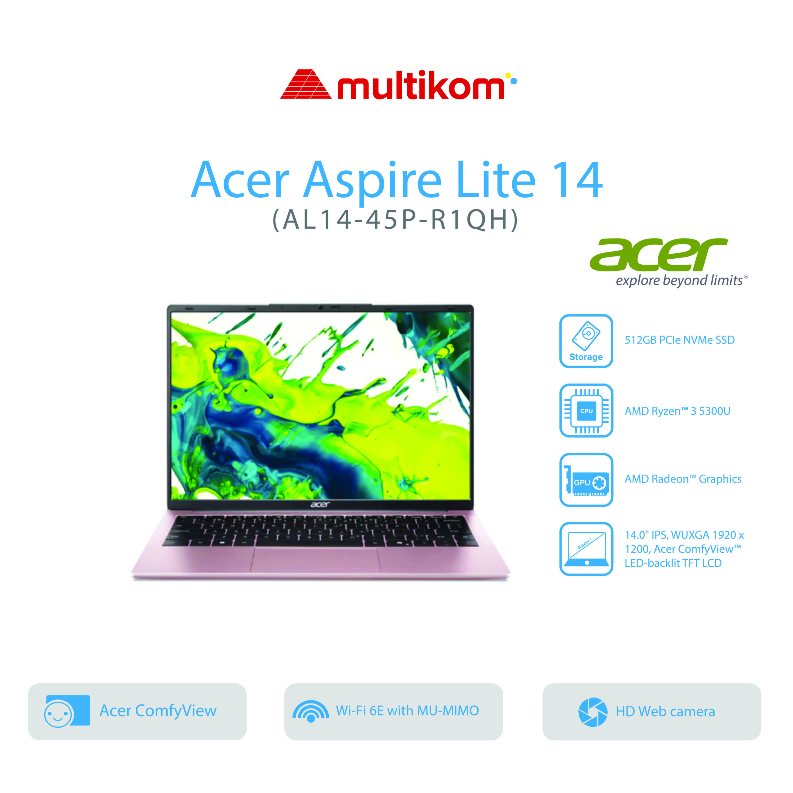 Acer Aspire Lite R1QH Ryzen 3-5400U RAM 8GB SSD 512GB 14 inch Win11 Rose Sakura